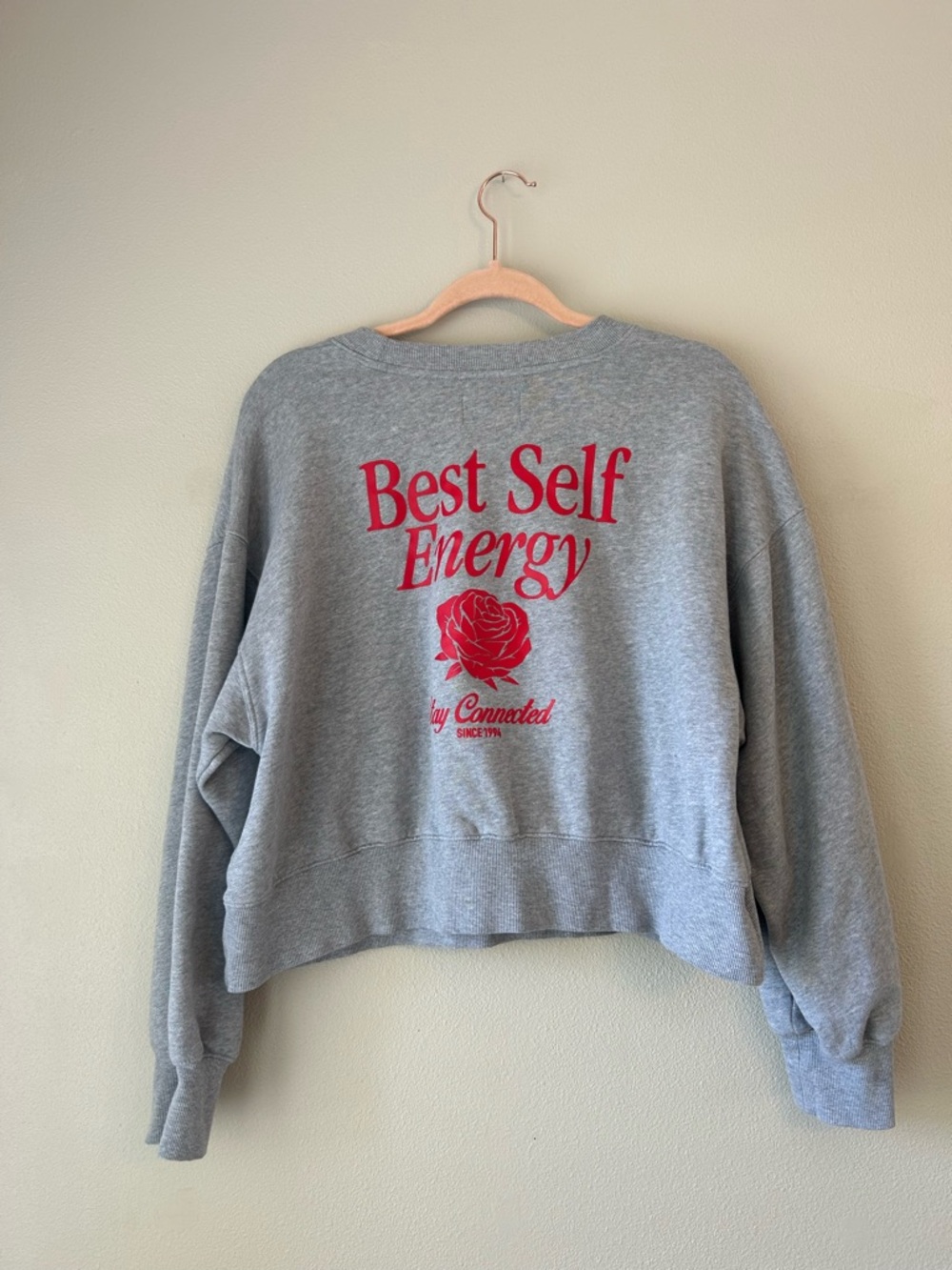 Old Navy Grey Crewneck Sweatshirt with Red Rose Graphic